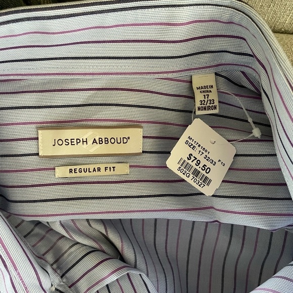 Joseph Abboud Button Down Collar Long Sleeve Dress Shirt Blue with Pinstripes - Picture 6 of 8